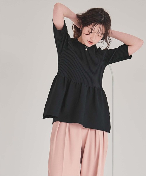 titivate（ティティベイト）の「前後2wayハーフスリーブペプラムニットトップス（ニット/セーター・レディース・レッド/ネイビー/アイボリー/グレイッシュベージュ/ブラック/ダークブラウン/ライトブルー/ライトグリーン/ライトピンク・L/M/S）」の11枚目の写真