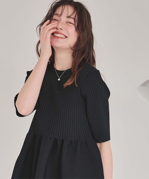 titivate（ティティベイト）の「前後2wayハーフスリーブペプラムニットトップス（ニット/セーター・レディース・レッド/ネイビー/アイボリー/グレイッシュベージュ/ブラック/ダークブラウン/ライトブルー/ライトグリーン/ライトピンク・L/M/S）」の12枚目の写真