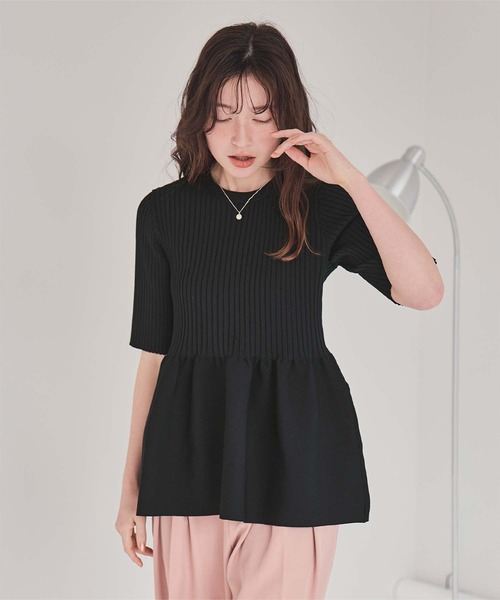 titivate（ティティベイト）の「前後2wayハーフスリーブペプラムニットトップス（ニット/セーター・レディース・レッド/ネイビー/アイボリー/グレイッシュベージュ/ブラック/ダークブラウン/ライトブルー/ライトグリーン/ライトピンク・L/M/S）」の13枚目の写真