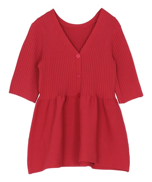 titivate（ティティベイト）の「前後2wayハーフスリーブペプラムニットトップス（ニット/セーター・レディース・レッド/ネイビー/アイボリー/グレイッシュベージュ/ブラック/ダークブラウン/ライトブルー/ライトグリーン/ライトピンク・L/M/S）」の21枚目の写真