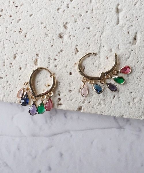 セール】【 Port / ポート 】 カラフル ビジュー フープ ピアス
