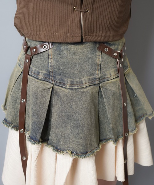 SPINNS（スピンズ）の「＼激バズ中！／異素材レイヤードの主役級イレヘムスカート/インナーパンツ付き（デニムスカート・レディース・ブルー/ブラック/ダークブルー・ONESIZE）」の7枚目の写真