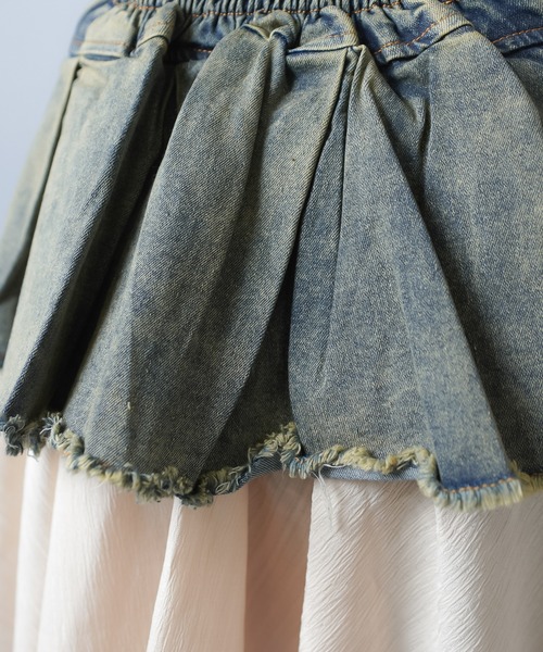 SPINNS（スピンズ）の「＼激バズ中！／異素材レイヤードの主役級イレヘムスカート/インナーパンツ付き（デニムスカート・レディース・ブルー/ブラック/ダークブルー・ONESIZE）」の9枚目の写真