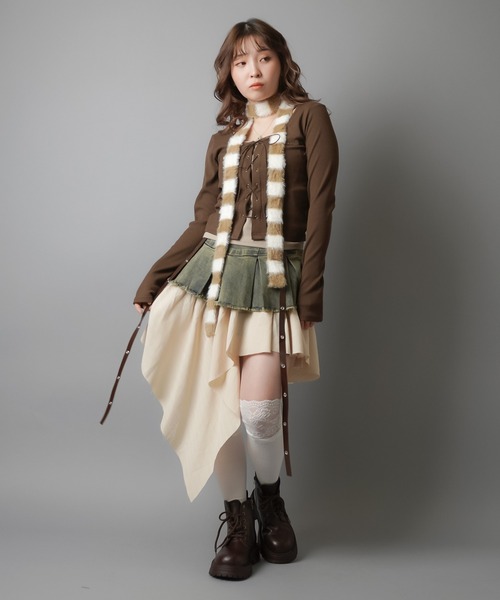 SPINNS（スピンズ）の「＼激バズ中！／異素材レイヤードの主役級イレヘムスカート/インナーパンツ付き（デニムスカート・レディース・ブルー/ブラック/ダークブルー・ONESIZE）」の12枚目の写真