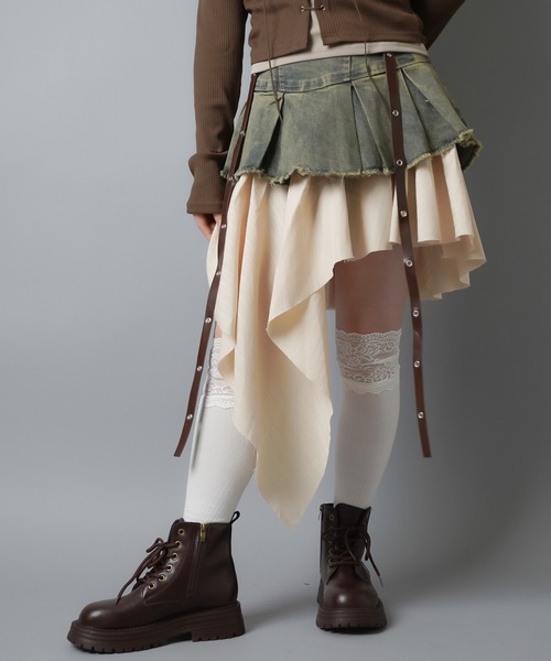 SPINNS（スピンズ）の「＼激バズ中！／異素材レイヤードの主役級イレヘムスカート/インナーパンツ付き（デニムスカート・レディース・ブルー/ブラック/ダークブルー・ONESIZE）」の15枚目の写真