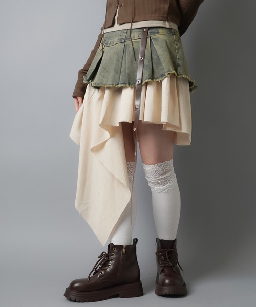 SPINNS（スピンズ）の「＼激バズ中！／異素材レイヤードの主役級イレヘムスカート/インナーパンツ付き（デニムスカート・レディース・ブルー/ブラック/ダークブルー・ONESIZE）」の16枚目の写真