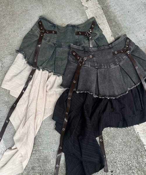 SPINNS（スピンズ）の「＼激バズ中！／異素材レイヤードの主役級イレヘムスカート/インナーパンツ付き（デニムスカート・レディース・ブルー/ブラック/ダークブルー・ONESIZE）」の10枚目の写真