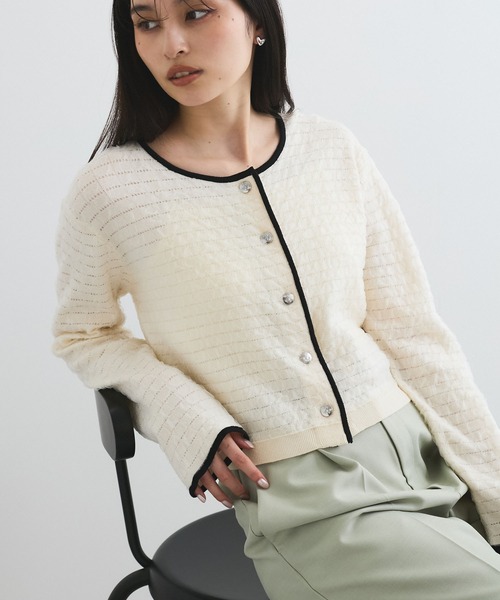 VIS（ビス）の「オーガンジーメタルボタンニットカーディガン（カーディガン/ボレロ・レディース・ホワイト/グレー/キナリ・FREE）」の12枚目の写真