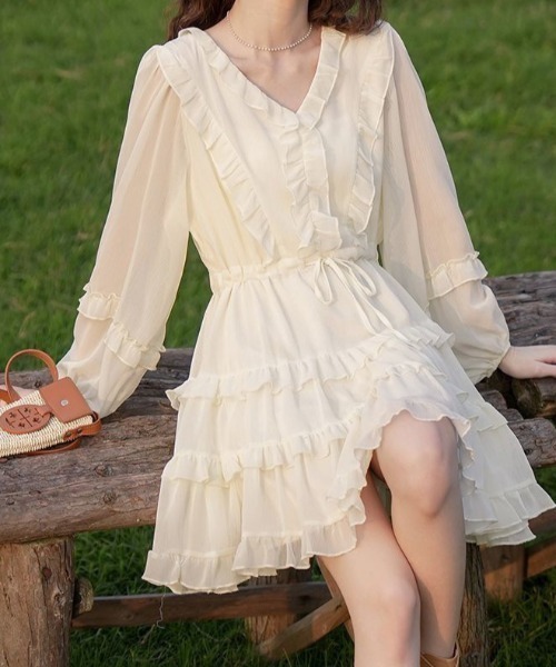 Mejoul（メジュール）の「シフォンフリル フレアミニワンピース（ワンピース・レディース・ホワイト・L/M）」の4枚目の写真