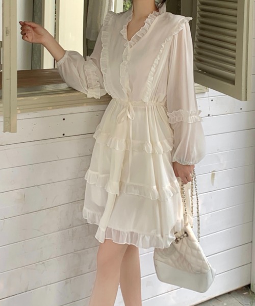 Mejoul（メジュール）の「シフォンフリル フレアミニワンピース（ワンピース・レディース・ホワイト・L/M）」の7枚目の写真