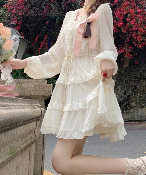 Mejoul（メジュール）の「シフォンフリル フレアミニワンピース（ワンピース・レディース・ホワイト・L/M）」の6枚目の写真