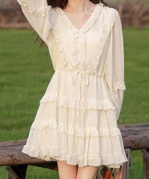 Mejoul（メジュール）の「シフォンフリル フレアミニワンピース（ワンピース・レディース・ホワイト・L/M）」の5枚目の写真