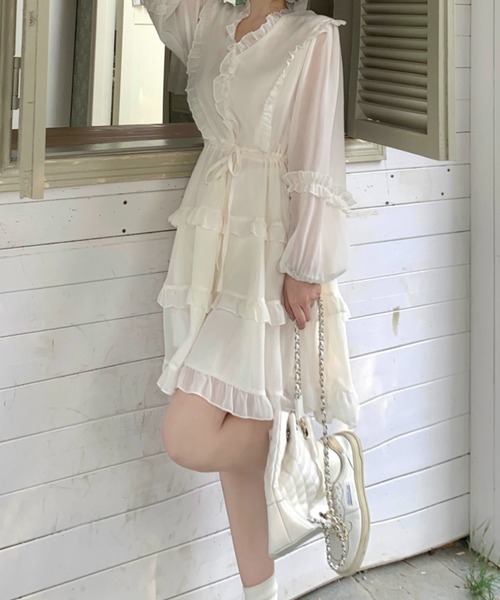 Mejoul（メジュール）の「シフォンフリル フレアミニワンピース（ワンピース・レディース・ホワイト・L/M）」の2枚目の写真