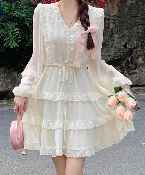 Mejoul（メジュール）の「シフォンフリル フレアミニワンピース（ワンピース・レディース・ホワイト・L/M）」の20枚目の写真