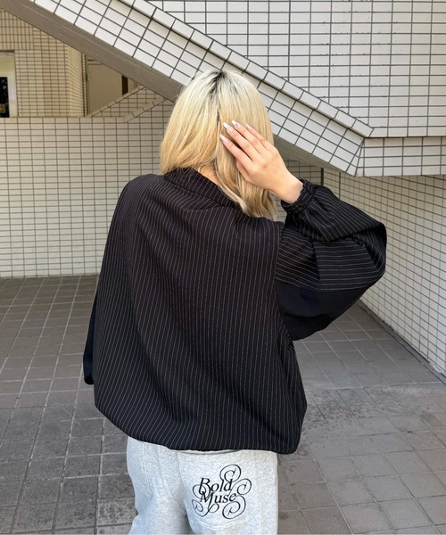 sedacle girl(セダクルガール)の「アップリケストライプブルゾン(ブルゾン・メンズ・ブラック/グレー・SMALL/MEDIUM/LARGE)」の4枚目の写真