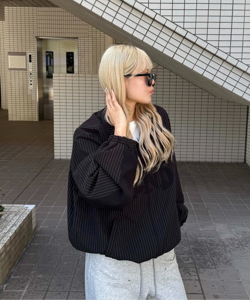 sedacle girl(セダクルガール)の「アップリケストライプブルゾン(ブルゾン・メンズ・ブラック/グレー・SMALL/MEDIUM/LARGE)」の5枚目の写真