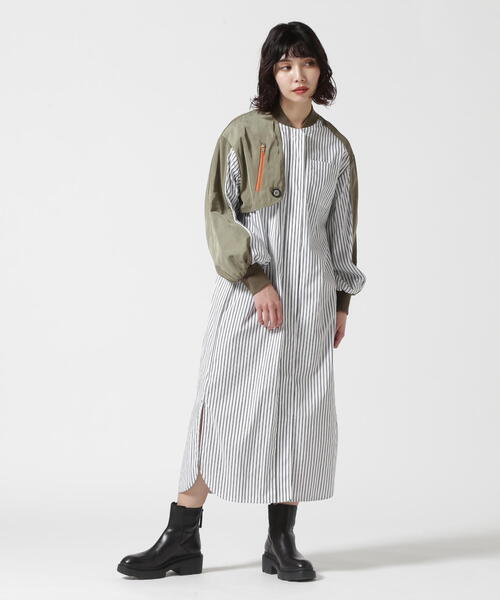 Risley(リズレー)の「Risley/リズレー/ヨークファスナーシャツワンピース(ワンピース・レディース・ブラック/ホワイト・F)」の2枚目の写真