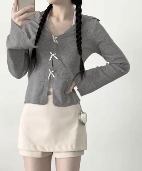 WESTSEA(ウエストシー)の「セーラーカラー × リボンカーディガン ショート丈(カーディガン/ボレロ・レディース・アイボリー/グレー・FREE)」の8枚目の写真