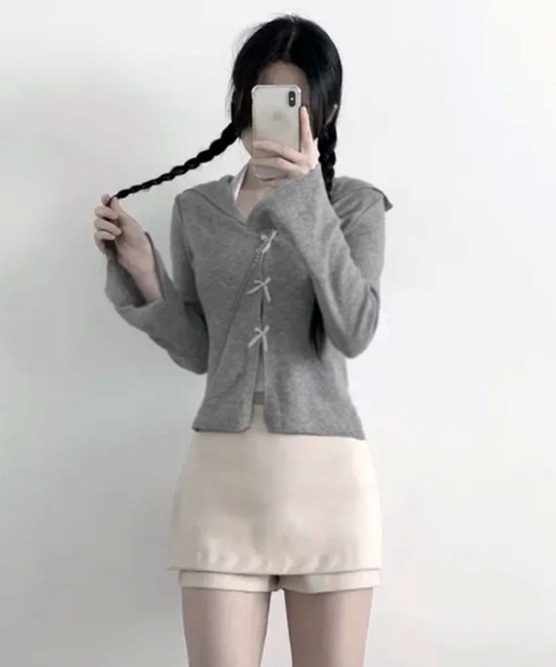 WESTSEA(ウエストシー)の「セーラーカラー × リボンカーディガン ショート丈(カーディガン/ボレロ・レディース・アイボリー/グレー・FREE)」の10枚目の写真