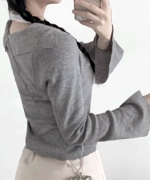 WESTSEA(ウエストシー)の「セーラーカラー × リボンカーディガン ショート丈(カーディガン/ボレロ・レディース・アイボリー/グレー・FREE)」の11枚目の写真