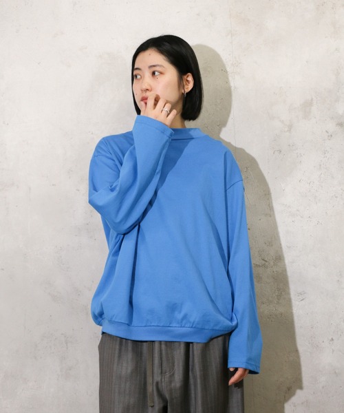HARVESTY(ハーベスティ)の「HARVESTY / ハーベスティー MOCK NECK EGG L/S TEE (A52503) エッグTシャツ モックネック ビッグシルエット 長袖Tシャツ(Tシャツ/カットソー・レディース・ブラック/ワイン/オフホワイト/ブルー・1)」の17枚目の写真