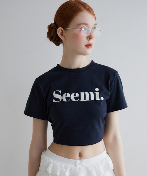 Seemi. byNICECLAUP（ シーミーバイナイスクラップ）の「【Seemi.】ロゴTシャツ（Tシャツ/カットソー・レディース・ネイビー/ピンク/オフホワイト・FREE）」の2枚目の写真