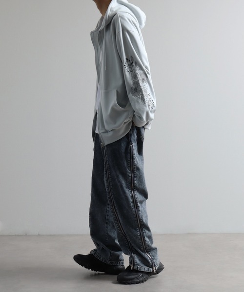 Art re A select（アトリエセレクト）の「フラワースリーブ刺繍 エアリーポンチ ジップアップパーカー（パーカー・メンズ・ブラック/グレー・M/L）」の18枚目の写真