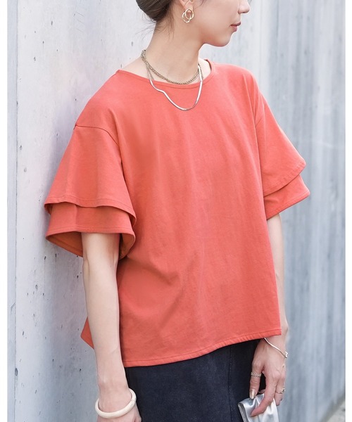 reca（レカ）の「フレアスリーブカットソー（Tシャツ/カットソー・レディース・アイボリー/ブラック/コーラル・M）」の3枚目の写真