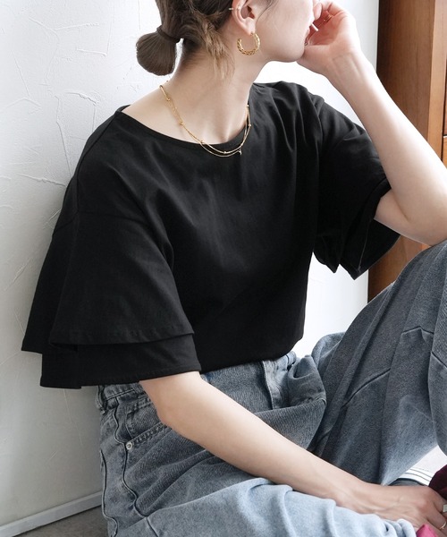 reca（レカ）の「フレアスリーブカットソー（Tシャツ/カットソー・レディース・アイボリー/ブラック/コーラル・M）」の7枚目の写真