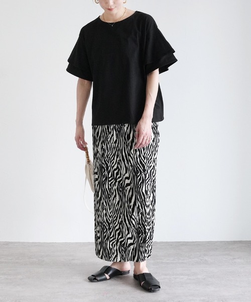 reca（レカ）の「フレアスリーブカットソー（Tシャツ/カットソー・レディース・アイボリー/ブラック/コーラル・M）」の9枚目の写真