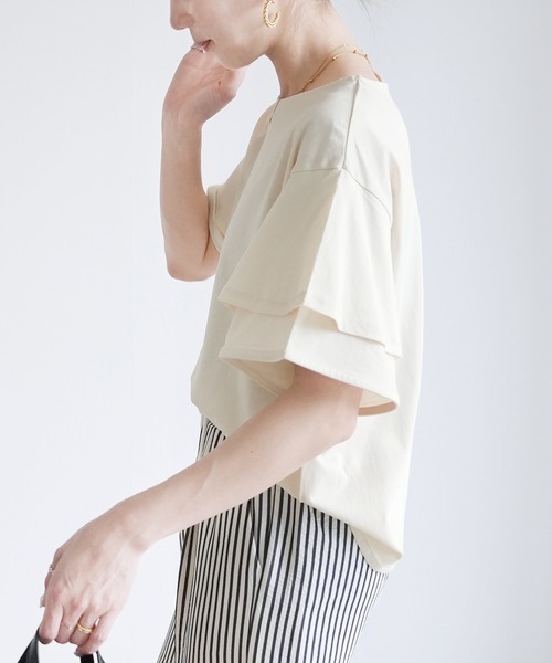 reca（レカ）の「フレアスリーブカットソー（Tシャツ/カットソー・レディース・アイボリー/ブラック/コーラル・M）」の5枚目の写真