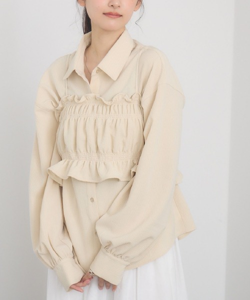 RETRO GIRL(レトロガール)の「ギャザーキャミsetシャツ(シャツ/ブラウス・レディース・ベージュ/オフホワイト/イエロー・FREE)」の1枚目の写真