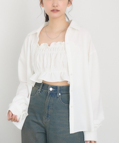 RETRO GIRL(レトロガール)の「ギャザーキャミsetシャツ(シャツ/ブラウス・レディース・ベージュ/オフホワイト/イエロー・FREE)」の2枚目の写真