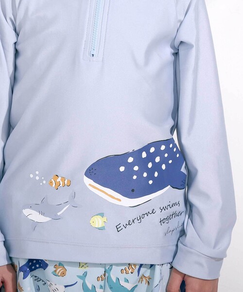 SLAP SLIP（スラップスリップ）の「はたらくくるまうみのいきもの恐竜ドドーンとモチーフプリントハーフジップラッシュガード(90~130cm)（ラッシュガード・キッズ・ブルー/ホワイト/グリーン・90cm/100cm/110cm/120cm/130cm）」の7枚目の写真