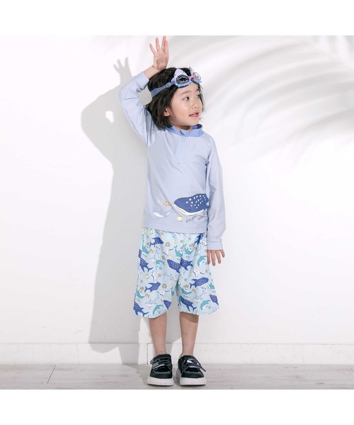 SLAP SLIP（スラップスリップ）の「はたらくくるまうみのいきもの恐竜ドドーンとモチーフプリントハーフジップラッシュガード(90~130cm)（ラッシュガード・キッズ・ブルー/ホワイト/グリーン・90cm/100cm/110cm/120cm/130cm）」の4枚目の写真