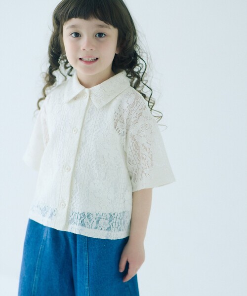 green label relaxing(グリーンレーベルリラクシング)の「レースシャツ+タンクトップセット / キッズ 100cm-130cm(シャツ/ブラウス・キッズ・オフホワイト/ブラック・120cm/100cm/110cm/130cm)」の1枚目の写真