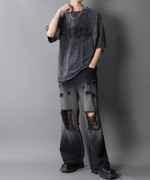 SITRY(シトリー)の「Chemical Wash Grunge Style T-Shirt/グランジ ケミカル加工 フリンジ加工 ヴィンテージライク オーバーサイズ 半袖Tシャツ レディース メンズ(Tシャツ/カットソー・メンズ・ブラック系その他/グレー系その他/ブラック系その他2/グレー系その他2・M/L)」の6枚目の写真
