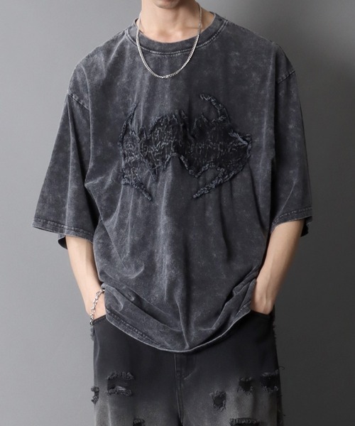 SITRY(シトリー)の「Chemical Wash Grunge Style T-Shirt/グランジ ケミカル加工 フリンジ加工 ヴィンテージライク オーバーサイズ 半袖Tシャツ レディース メンズ(Tシャツ/カットソー・メンズ・ブラック系その他/グレー系その他/ブラック系その他2/グレー系その他2・M/L)」の5枚目の写真