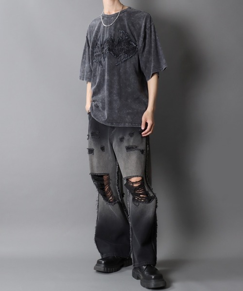 SITRY(シトリー)の「Chemical Wash Grunge Style T-Shirt/グランジ ケミカル加工 フリンジ加工 ヴィンテージライク オーバーサイズ 半袖Tシャツ レディース メンズ(Tシャツ/カットソー・メンズ・ブラック系その他/グレー系その他/ブラック系その他2/グレー系その他2・M/L)」の7枚目の写真