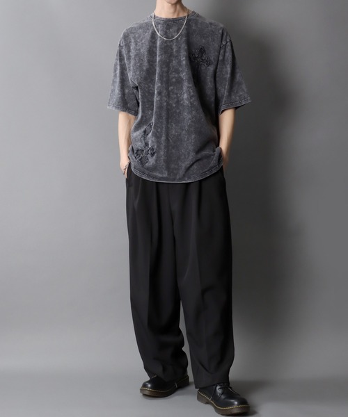 SITRY(シトリー)の「Chemical Wash Grunge Style T-Shirt/グランジ ケミカル加工 フリンジ加工 ヴィンテージライク オーバーサイズ 半袖Tシャツ レディース メンズ(Tシャツ/カットソー・メンズ・ブラック系その他/グレー系その他/ブラック系その他2/グレー系その他2・M/L)」の13枚目の写真