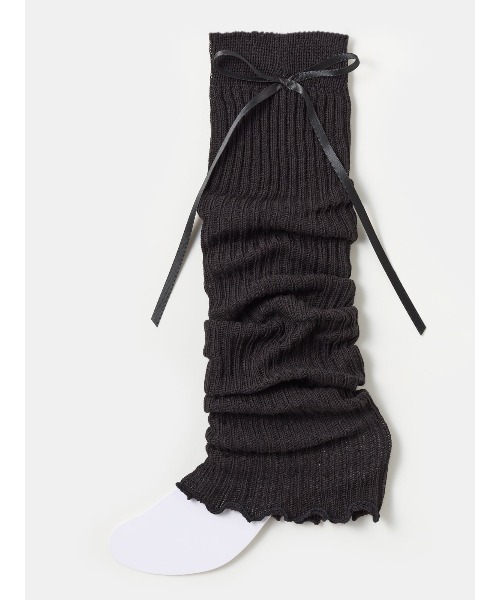 tutuanna（チュチュアンナ）の「綿混リボン付きリブレッグウォーマー45cm（レッグウォーマー・レディース・ブラック/オフホワイト・フリー）」の3枚目の写真