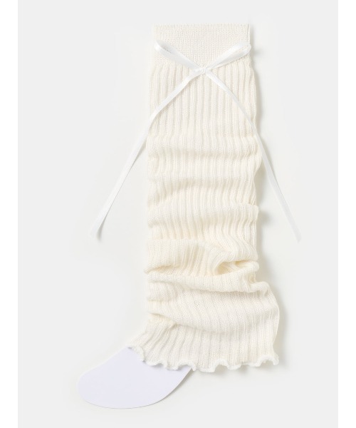 tutuanna（チュチュアンナ）の「綿混リボン付きリブレッグウォーマー45cm（レッグウォーマー・レディース・ブラック/オフホワイト・フリー）」の5枚目の写真