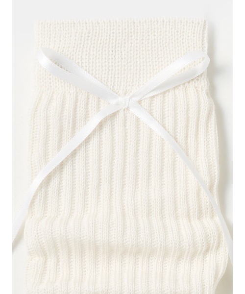 tutuanna（チュチュアンナ）の「綿混リボン付きリブレッグウォーマー45cm（レッグウォーマー・レディース・ブラック/オフホワイト・フリー）」の6枚目の写真