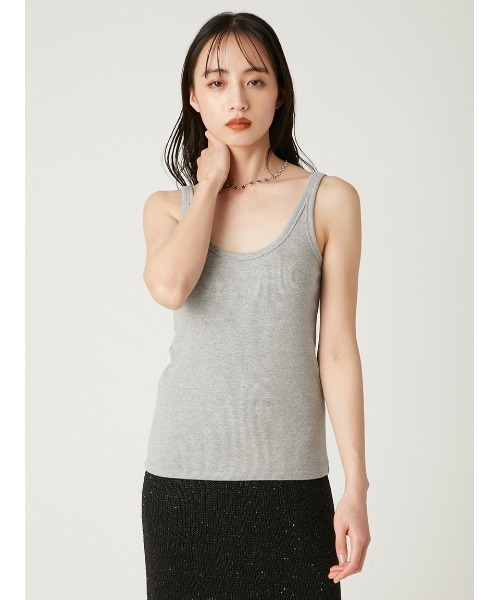 FRAY I.D（フレイアイディー）の「ナローテレコタンクトップ/ウォッシャブル（タンクトップ・レディース・ホワイト/ライトピンク/ブラック/グレー・FREE）」の6枚目の写真