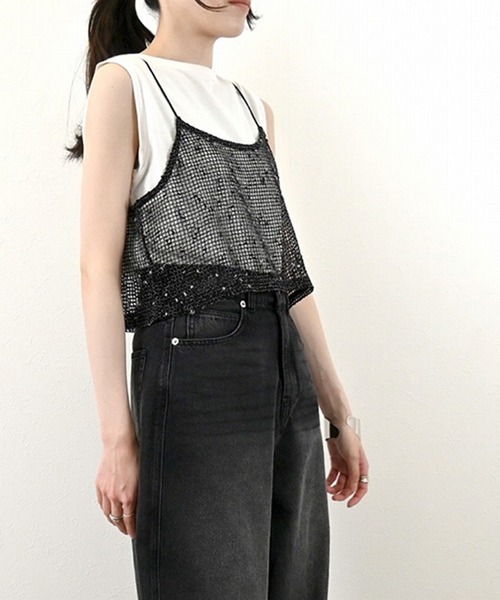 STYLEBLOCK（スタイルブロック）の「ネップメッシュビスチェ（ニット/セーター・レディース・オレンジ/ベージュ/ブラック/アイボリー・M）」の8枚目の写真