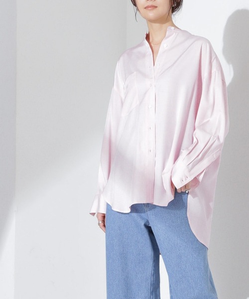 NANO universe（ナノユニバース）の「とろみバンドカラーシャツ（シャツ/ブラウス・レディース・ホワイト/ネイビー/ピンク・FREE）」の3枚目の写真