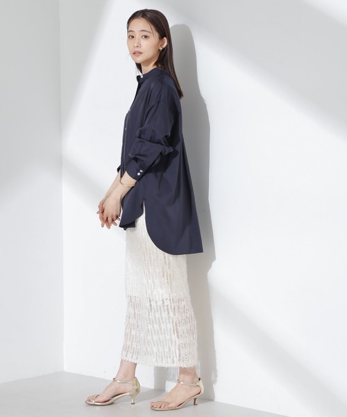 NANO universe（ナノユニバース）の「とろみバンドカラーシャツ（シャツ/ブラウス・レディース・ホワイト/ネイビー/ピンク・FREE）」の9枚目の写真