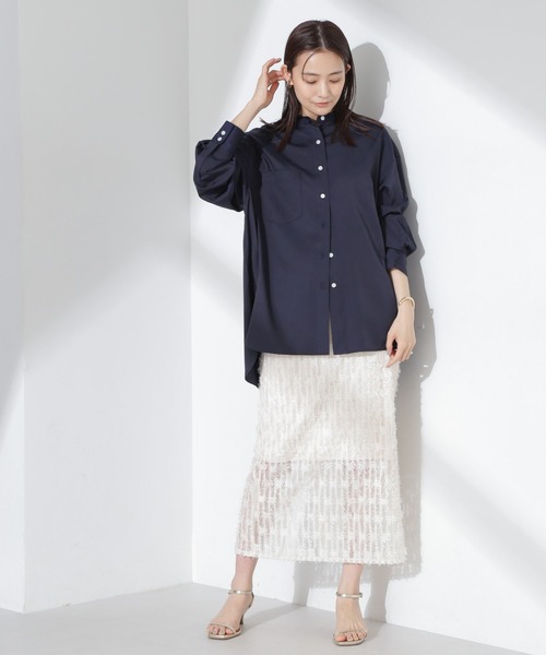 NANO universe（ナノユニバース）の「とろみバンドカラーシャツ（シャツ/ブラウス・レディース・ホワイト/ネイビー/ピンク・FREE）」の7枚目の写真