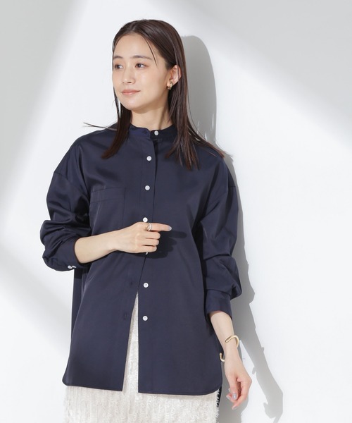 NANO universe（ナノユニバース）の「とろみバンドカラーシャツ（シャツ/ブラウス・レディース・ホワイト/ネイビー/ピンク・FREE）」の5枚目の写真