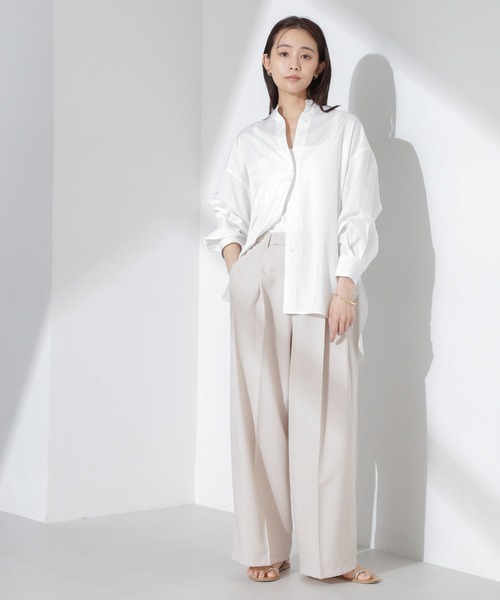 NANO universe（ナノユニバース）の「とろみバンドカラーシャツ（シャツ/ブラウス・レディース・ホワイト/ネイビー/ピンク・FREE）」の14枚目の写真